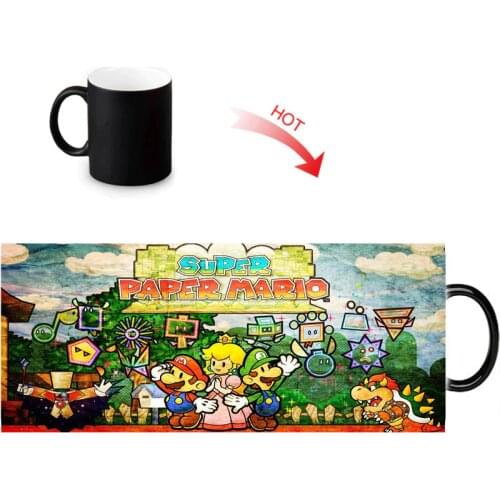 Super Mario Hot Reactive Sensitive Mugs Black White Changing Color Ceramic Mug Porcelain Tea Coffee Cup 12oz