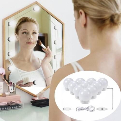 LED 5V Makeup Mirror Light Bulb Hollywood Vanity Lights Stepless Dimmable Wall Lamp 10 Bulbs Kit for Dressing Table Makeup