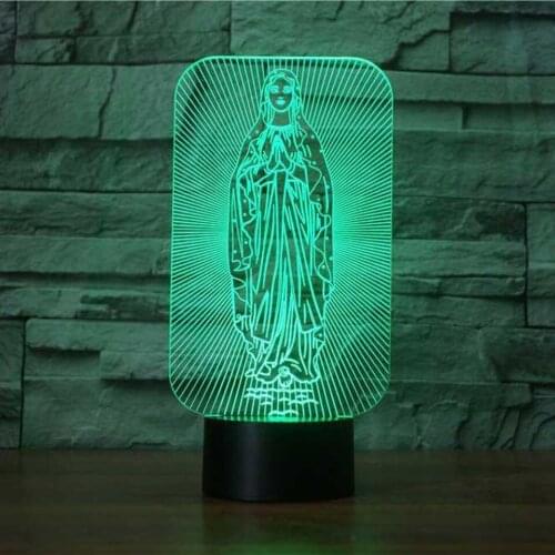 The Virgin Mary Shape LED 3D Night Light USB Table Lamp 7 Color Changing Baby Sleep Lighting Home Decor Holiday Gifts