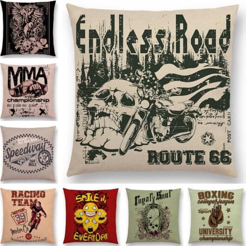 Street Art Metal Rock Death Punk Retro Totem Power Skull Head Locomotive Bear Boxing Indian Cushion Cover Decorative Pillow Case