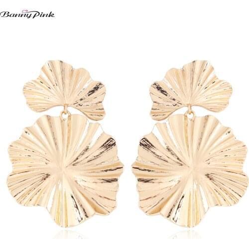 Banny Pink Big Metal Leaf Statement Studs Earrings For Women Hyperbolic Alloy Geometric Pendant Post Earrings Drop Shipping