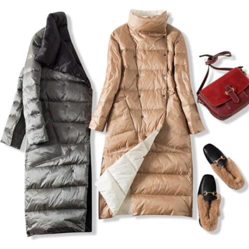 SEDUTMO Winter Plus Size 5XL Long Down Jackets Women Ultra Light Coat Double Sided Thin Spring Slim Pocket Puffer Jacket ED1108