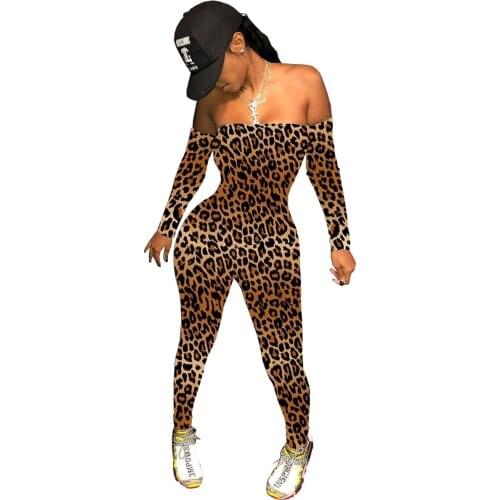 2021 Spring Leopard Print Women Jumpsuit Strapless Slash Neck Solid Color Long Rompers Womens Jumpsuit Outfit