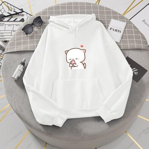 Autumn Winter Hoodies Women Cartoons Cat Print Hooded Pullover Sweat Femme Harajuku Kawaii Womens Sweatshirt Hoodie Long Sleeve