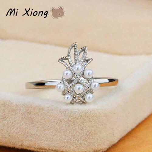 Mi Xiong S925 sterling silver natural pearl fruit pineapple shape hollow ring unique creative charm ladies brand jewelry