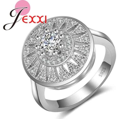 Lowest Price 925 Sterling Silver Jewelry Fashion Round Flower Crystal Ring for Women Female Wedding Party Accessories