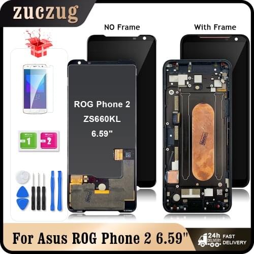 6.59" Original For ASUS ROG Phone 2 Phone2 PhoneⅡ AMOLED LCD Display Touch Screen For ASUS ZS660KL I001DB