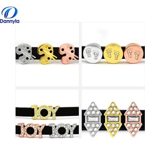 10pcs/lot Wholesale 8mm Mix Style Slide Charms Fit 8mm Wristband Bracelet LSSC346-404