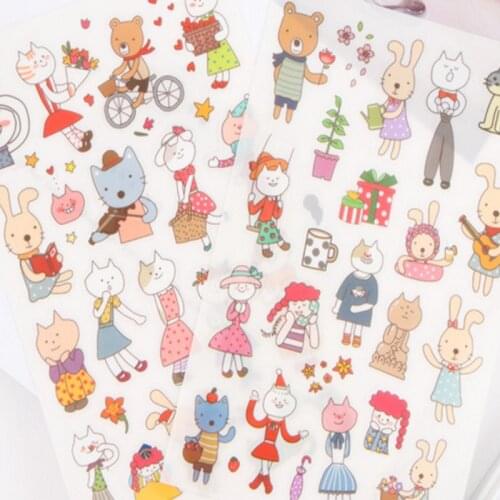 10packs Korea Animal Cute Cat Miss Hand Account Sticker Creative Mobile Phone Decoration PVC Stationery Sticker free shipping