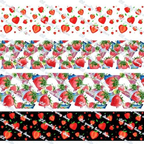 16-75MM Cartoon Strawberry Printed Grosgrain Ribbon 50 Yards/Roll Tape Clothing Bakery Gift Wrapping Accessory Hairbow Head