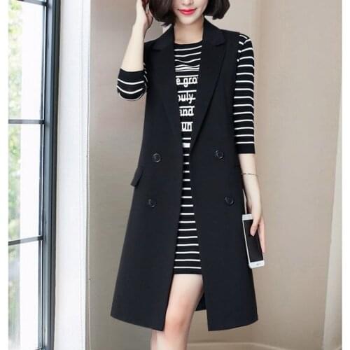 202 New Womens Suit High Quality Casual Long Jacket Ladies Office Sleeveless Jacket Female Solid Color Slim Waistcoat Coat H511