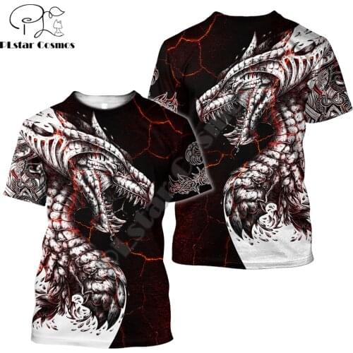 2021 Summer Hipster Men t-shirt Black & White Tattoo Dragon 3D Printed Harajuku Short sleeve T shirts Unisex Casual tops KJ0154