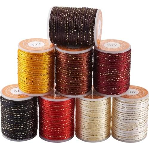 8rolls/Set 1.5mm Polyester Cord with Gold Metallic Cord For DIY Chinese Knotting Bracelet Jewelry Making Mixed Color