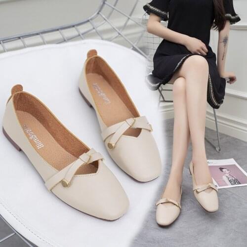 Spring Autumn New Korean Womens Flats Square Head Soft Sole Shallow Mouth Grandma Shoes for Women Casual Shoe Female A132