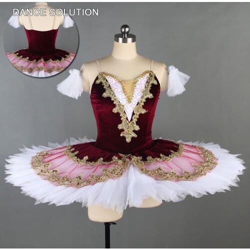 Burgundy Velvet Camisole with Gold Trim Professional Ballet Tutu for Child & Adult Ballerina Solo Costumes Dance Dress BLL138