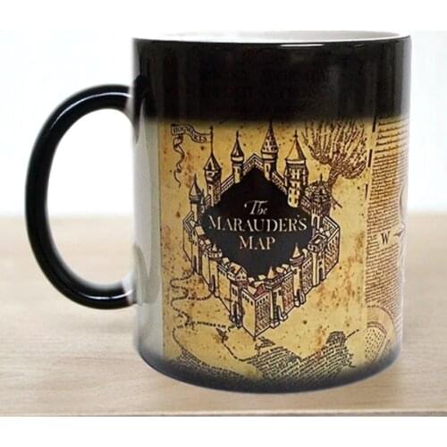 Free Shipping!1Pcs Marauders Map Magic Hot Cold Heat Temperature Sensitive Color-Changing Coffee Tea Milk Mug Cup