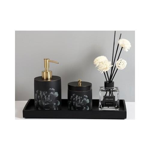 Bathroom Supplies Matte Black Lotion Bottle Cotton Swab Box 150ML Aromatherapy Bottle Tray Bathroom Decoration Accessories