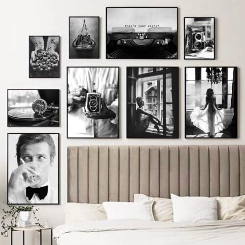 Black White Ballet Girl Canvas Painting Old Phonograph Camera Prints Boxing Gloves Poster Fashion Wall Art Pictures Home Decor