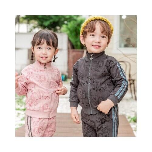 Korean Childrens Clothing 2021 Spring and Autumn Childrens Sportswear Suit Printed Cotton Sister Brother Two-piece Sets 2-7Y