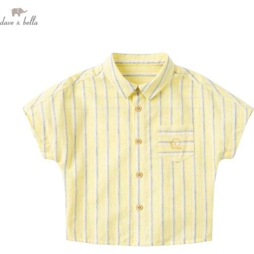 DKX17727-K dave bella summer 24M-13Y fashion baby boys striped pockets shirts infant toddler tops children high quality clothes