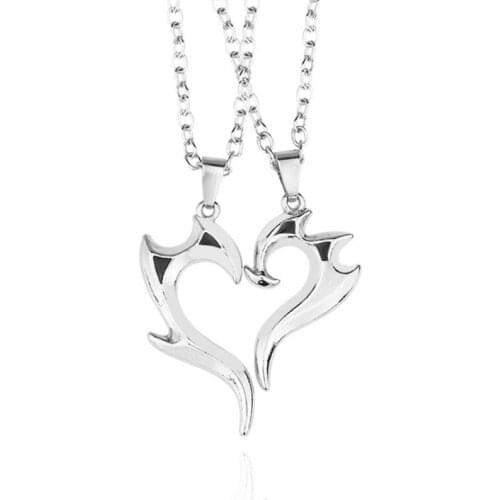 FYJS Unique Silver Plated Alloy Romantic Love Heart Pendant Couple Necklace for Valentines Day Gift Jewelry