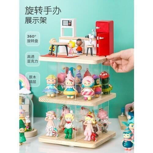 Blind box storage display stand hand-made rotating double bubble Matt transparent storage box dust cover wooden acrylic