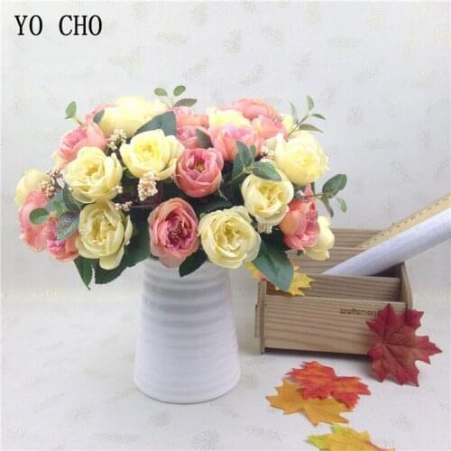 YO CHO Artificial Flowers Silk Flower European 1 Bouquet 10 head Fall Vivid Peony Fake Leaf Wedding Decoration Home Party