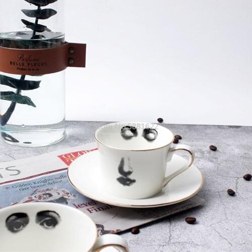 Eye and Nose Coffee Cup and Saucer Set Quality Bone ChinaTazza Afternoon Tea Supply Elegant Wedding Tableware Girl Friend Gift