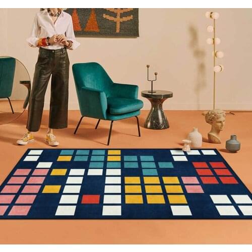 Bedroom Carpet Fashion Simple Small Square Block Carpets For Living Room Colorful Black Blue Pink Yellow Blue Floor Rug Door Mat