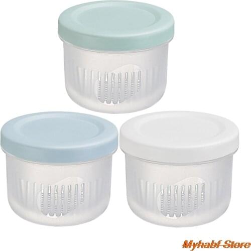 Kitchen Round Drain Sealed Box Fresh-Keeping Double Layer Drain Box Ginger Garlic Container Fruit Organizer Refrigerator Crisper