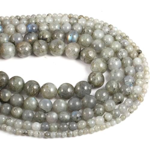 Fashion 36cm Round Grey Labradorite Beaded Natural Stone Loose Spacer Beads For Making Jewelry Necklace DIY Bracelet Accessories