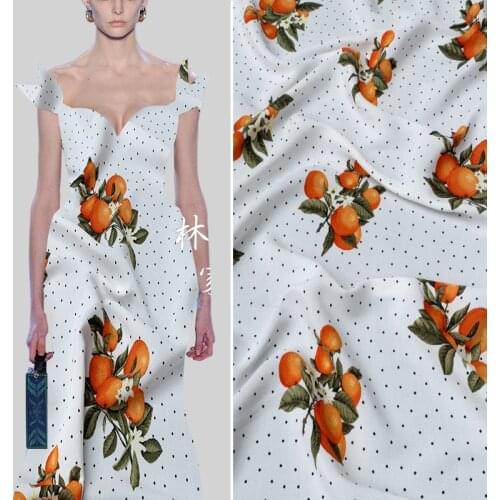 Fashion Printing Crepe De Chine Cotton Fabric Orange Blossom Dress Shirt Clothing High-end Cotton Fashion Fabric 100% Cotton