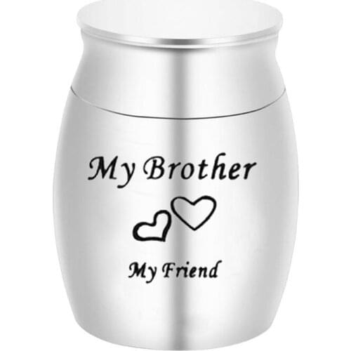 My Brother My Friend Customize Double Heart Engraved Cremation Jewelry Small Ashes Urn Family Keepsake Fixed Urn Pendant 30x40mm