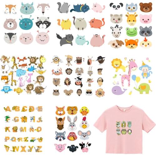 Cartoon Letter Animal Patch Set Iron-on Transfers Kid Clothing DIY T-shirt Applique Owl Tiger Unicorn Life Heat Transfer Sticker