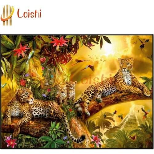 DIY round square diamond embroidery Sunset, leopard, parrot pattern cross stitch kits animal 5d diamond painting rhinestone