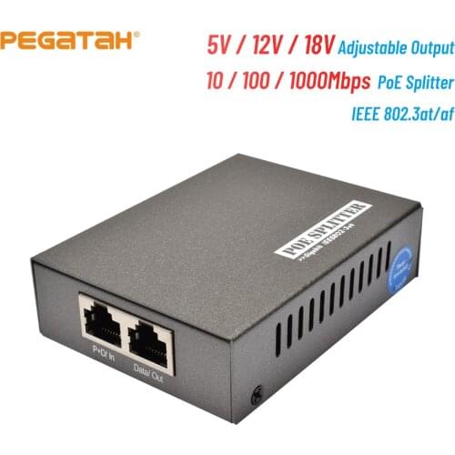 New Gigabit 10/100/1000 Mbps Network Data Rate IEEE 802.3at/af PoE Splitter Adapter 5V(3.5A)/12V(2A) /18V(1A) Power output
