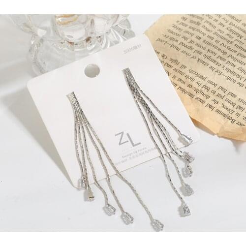 Punk Girl Earrings Korean Fashion New Temperament Earrings Wild Rectangle Long Tassel Crystal Earrings Womens Sale Ohrringe