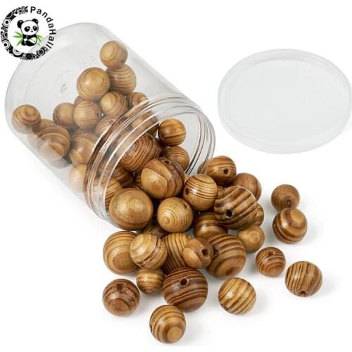 Pandahall 1 Box Round Wood Beads for Jewelry Making DIY Necklace Bracelet Accessories BurlyWood Mixed Sizes Hole: 5~6mm