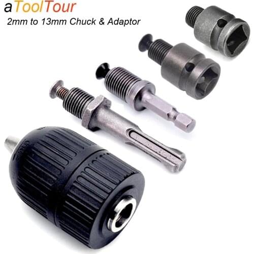 2-13mm Converter 1/2"-20UNF Keyless Drill Chuck Thread Quick Change Adapter SDS 1/4" Hex Impact Driver Wrench Drill Bit Adapter