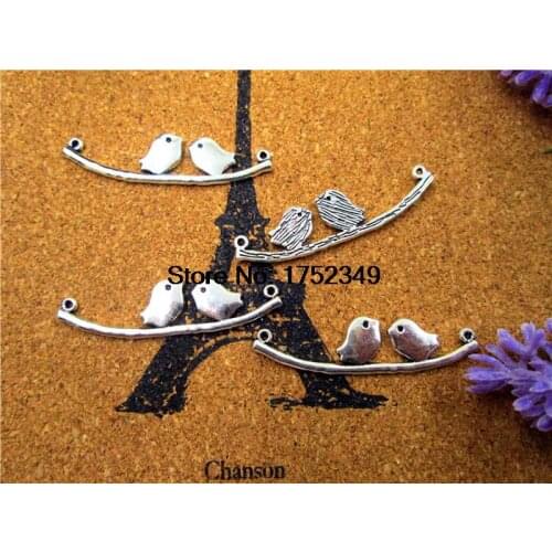20pcs/lot Love Birds,Tibetan Silver Bird Perch Branch Pendants/Charms,Pastoral style, DIY Supplies,11x44 mm