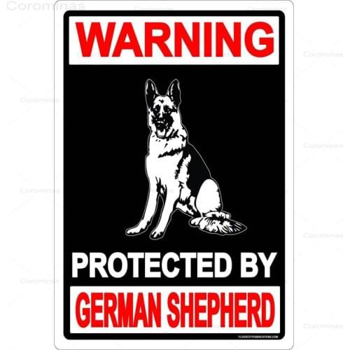 Warning: Protected By German Shepherd. Vintage Metal Sign Retro Tin Plate Classical Dog Painting Wall Decoration For Bar Family