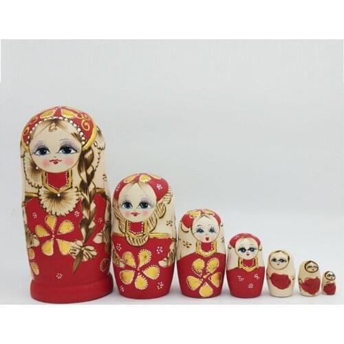 7pcs Russian Nesting Dolls Wooden Matryoshka Toys for Children Kids Christmas Home Room Decoration Halloween Wishing Gift N0HD
