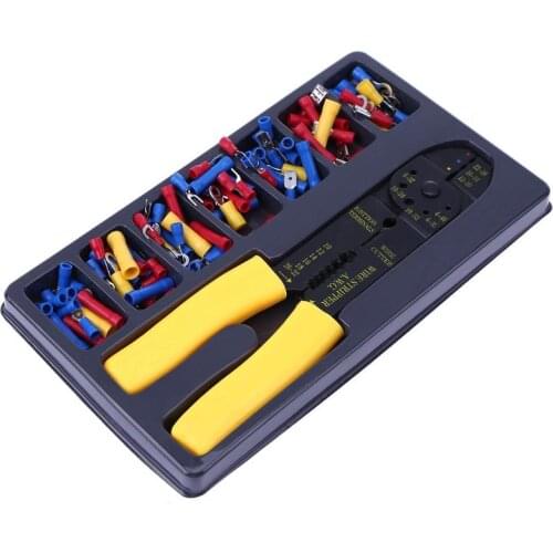Round nose self-adjustable Terminal Block Crimping plier + 100Pcs Cold Terminal Connector Adapter Terminal Wire Connectors