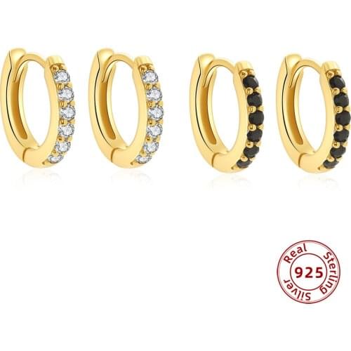 925 Sterling Silver Thin Round Circle Hoop Earrings with Cubic Zirconia Luxury Huggie Earrings Silver Jewelry 2021 New