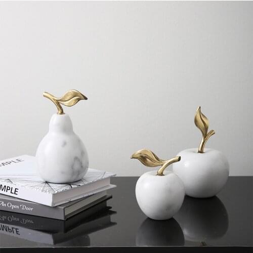 Modern White Marble Apple Pear Figures Decor Home Hotel Wedding Furnishing Office Desktop Crystal Fruit Ornaments Artwork Gifts