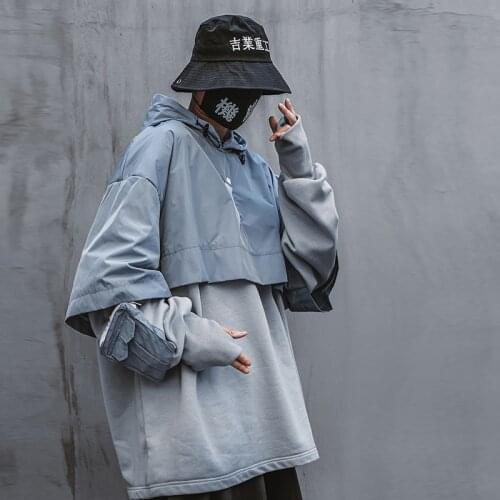 Fake Two Pieces Embroidery Techwear Hoodies Sweatshirts Hip Hop Streetwear Men Pullover Japan Style Spring Punk Casual Hoody