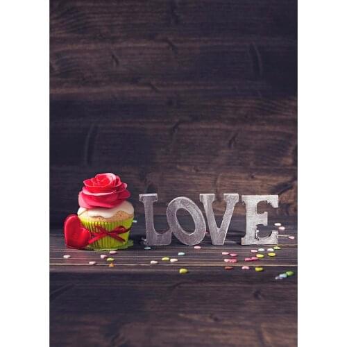 Cupcake Red Flower Heart Photo Backgrounds Vinyl Cloth Backdrop for Lovers Valentines Day Wedding Photobooth Photography Props