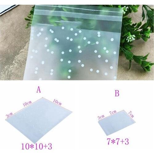 WSFS Hot 100pcs Frosted Cute Dots Plastic Pack Candy Cookie Soap Packaging Bags Cupcake Wrapper Self Adhesive Sample Gift Bag
