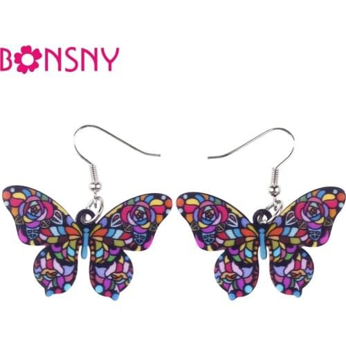 Bonsny Drop Butterfly Earrings Long Big Dangle Acrylic Earrings 2015 News Spring Summer Girl Woman Fashion Jewelry Accessories