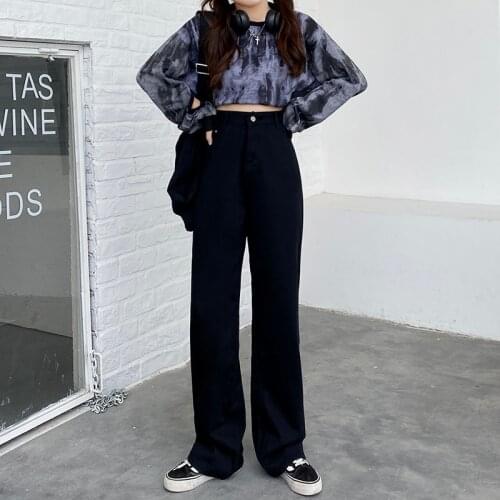 Shnsophi Streetwear Female New Summer Women Black White Long Denim Pants High Waist Retro Vintage Loose Straight Jeans Trousers